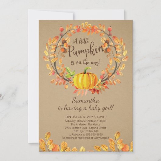 Modern Little Pumpkin Baby shower Invitation Kaart (Voorkant)
