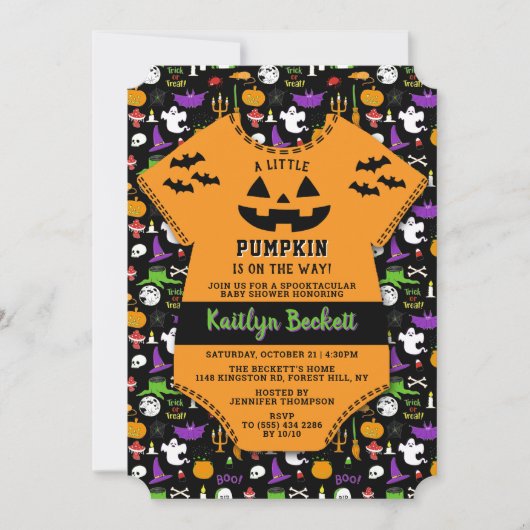 Modern "Little Pumpkin" Halloween Baby shower Kaart (Voorkant)
