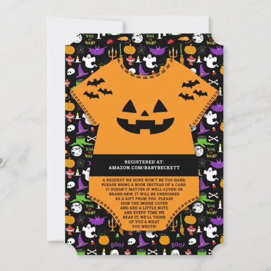 Modern "Little Pumpkin" Halloween Baby shower Kaart (Achterkant)