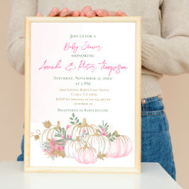 Modern Little Pumpkin Pink Greenery Baby shower Kaart
