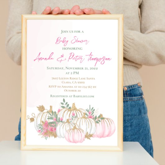 Modern Little Pumpkin Pink Greenery Baby shower Kaart