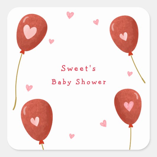 Modern Little Sweetheart Balloon Baby shower Vierkante Sticker (Voorkant)
