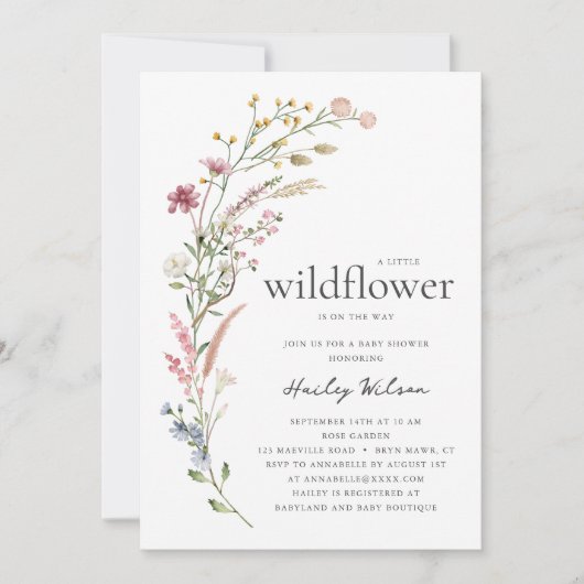 Modern Little Wildflower Baby Shower Invitation Kaart (Voorkant)