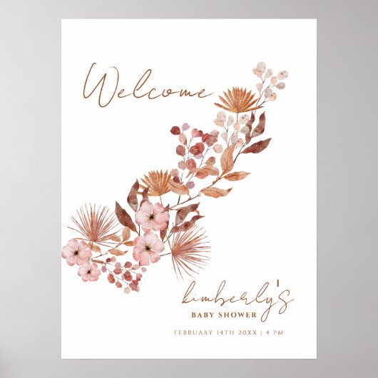 Modern Little Wildflower Boho Baby shower Welkom Poster (Voorkant)