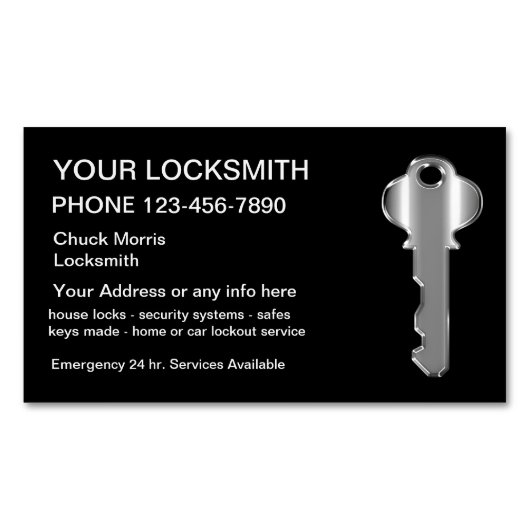 Modern Locksmith Silver Key Magnetisch Visitekaartje (Voorkant)
