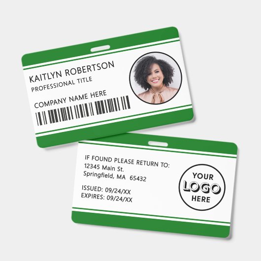Modern Logo Barcode Groen Personeelsfoto ID Badge (Voor- en achterkant)