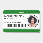 Modern Logo Barcode Groen Personeelsfoto ID Badge (Voorzijde)