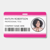 Modern Logo Barcode Hot Roze Personeelsfoto ID Badge (Voorzijde)