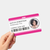 Modern Logo Barcode Hot Roze Personeelsfoto ID Badge (Handheld)