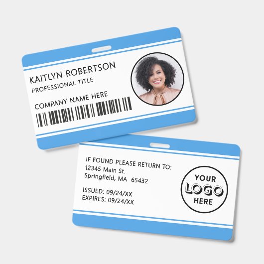 Modern Logo Barcode Lichtblauw Personeels ID Badge (Voor- en achterkant)