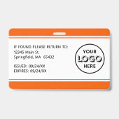 Modern Logo Barcode Oranje Personeelsfoto ID Badge (Achterkant)