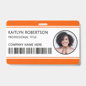 Modern Logo Barcode Oranje Personeelsfoto ID Badge (Voorzijde)