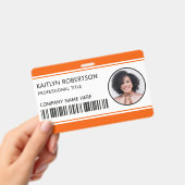 Modern Logo Barcode Oranje Personeelsfoto ID Badge (Handheld)