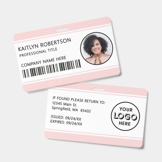 Modern logo barcode roze personeelskaart badge (Voor- en achterkant)