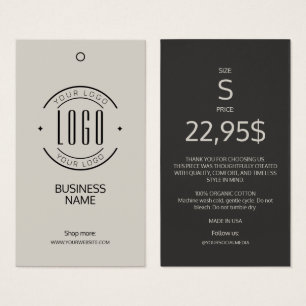 Modern logo beige grijs kledinglabel hangtag visitekaartje
