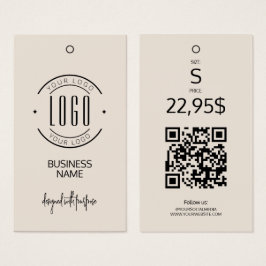 Modern logo beige QR-code kleding hangtag Visitekaartje