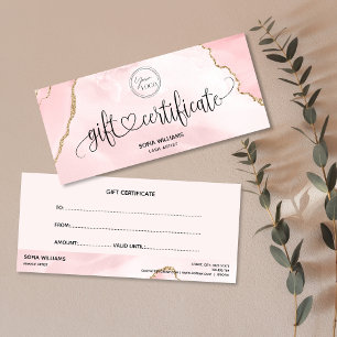 Modern Logo Blush Roze Agaat Certificaat Gift Kaar