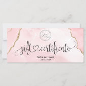 Modern Logo Blush Roze Agaat Certificaat Gift Kaar (Voorkant)