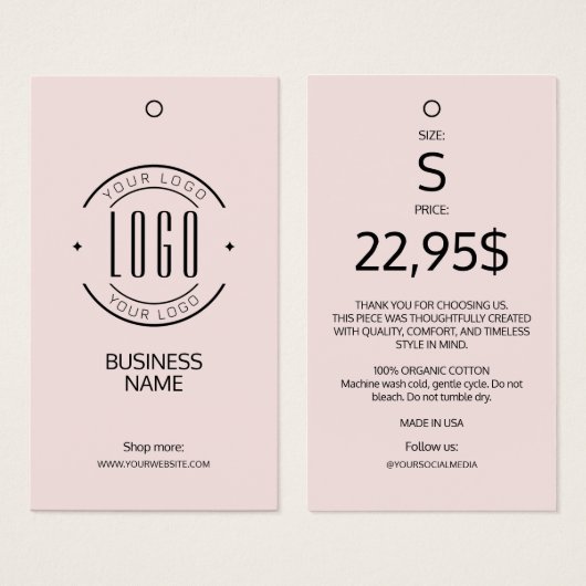 Modern logo blush roze kledinglabel hangtag visitekaartje (Voorkant /achterkant)