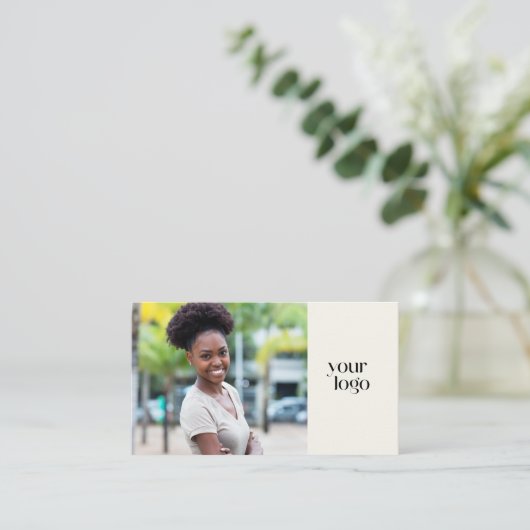 Modern Logo Boho QR Code Foto zwart en wit Visitekaartje (Staand voorkant)