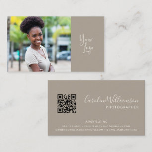 Modern Logo Boho Taupe Eenvoudige QR-code Foto Visitekaartje