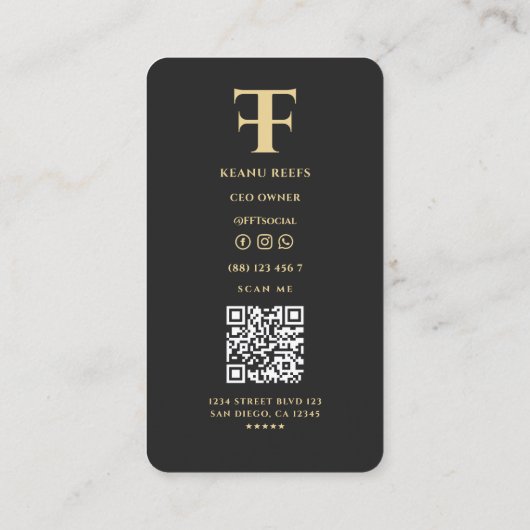 Modern Logo Company Monogram F T Zwart Goud Visitekaartje (Achterkant)