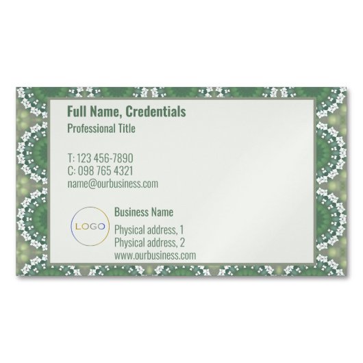 Modern Logo Elegant Spring Floral Abstract Groen Magnetisch Visitekaartje (Voorkant)