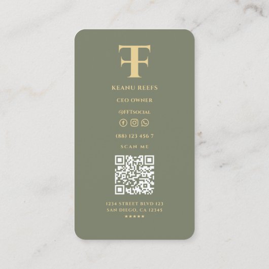 Modern Logo F T Monogram Sage Groen Visitekaartje (Achterkant)