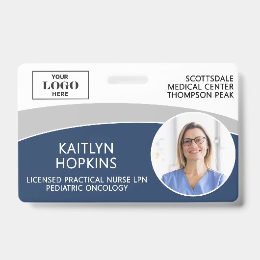 Modern Logo Foto ID Barcode Verpleegkundige Naam Badge (Voorzijde)