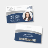 Modern Logo Foto ID Barcode Werknemersnaam Badge (Voor- en achterkant)