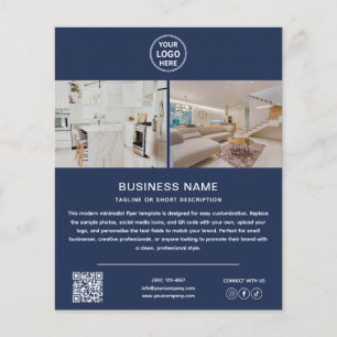 Modern Logo Foto QR Marineblauw Marketing Zakelijk Flyer