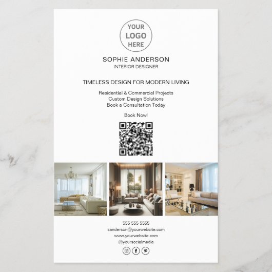 Modern Logo Foto QR Wit Professionele Zakelijke Flyer (Voorkant)