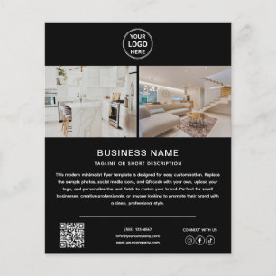 Modern Logo Foto QR Zwarte Marketing Zakelijke Flyer