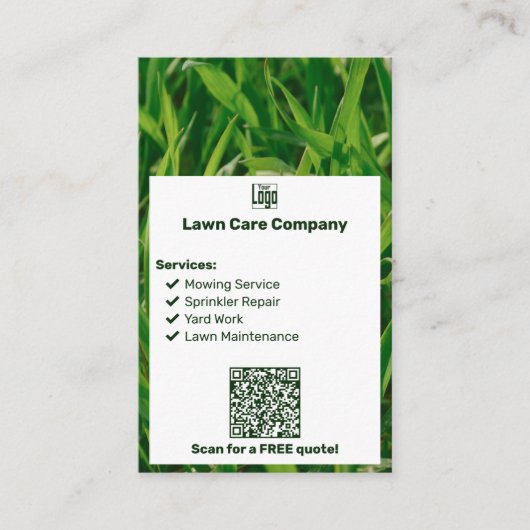 Modern Logo List QR Call to Action Lawn Care Visitekaartje (Voorkant)