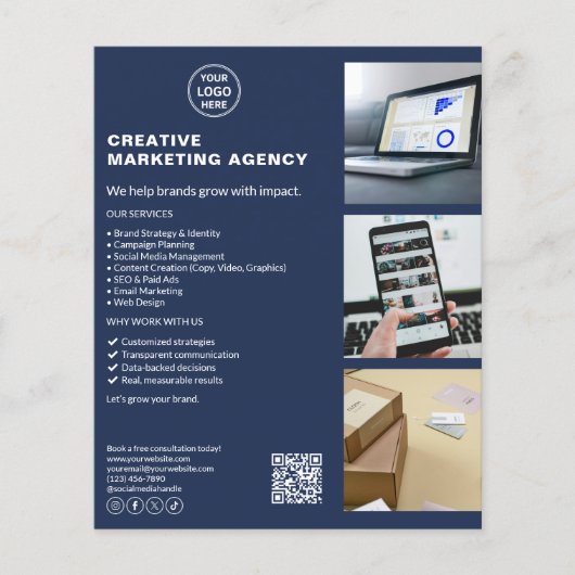Modern Logo Marketing Creative Business Navy Blauw Flyer (Voorkant)