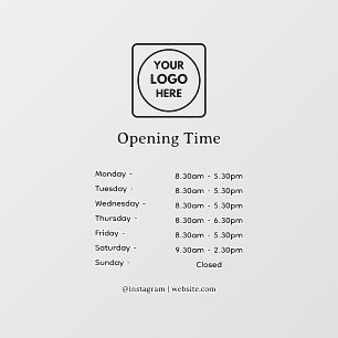 Modern logo Openingstijden bord met eigen bedrij Raamsticker