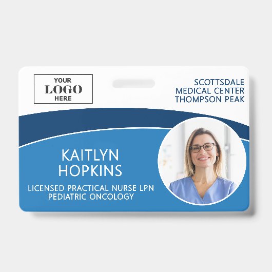 Modern Logo Pasfoto ID Barcode Verpleegster Naam Badge (Voorzijde)