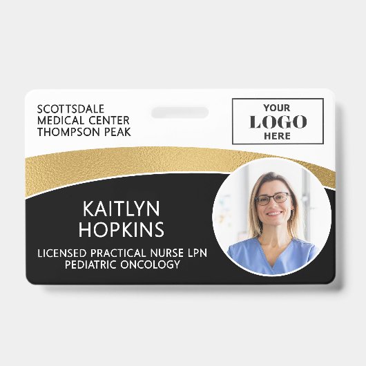 Modern Logo Pasfoto ID Streepjescode Medewerker Na Badge (Voorzijde)
