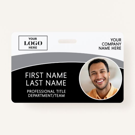 Modern Logo Photo ID Barcode Employee Name Badge (Voorkant)