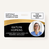 Modern Logo Photo ID Barcode Employee Name Badge (Voorkant)