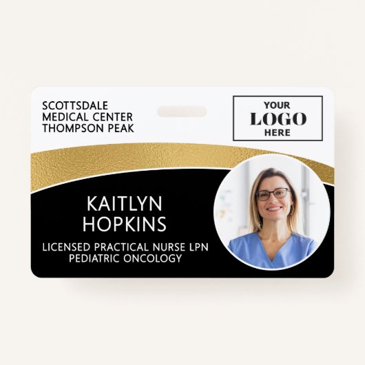 Modern Logo Photo ID Barcode Employee Name Badge (Voorkant)