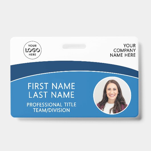 Modern Logo Photo ID Barcode Employee Name Badge (Front)