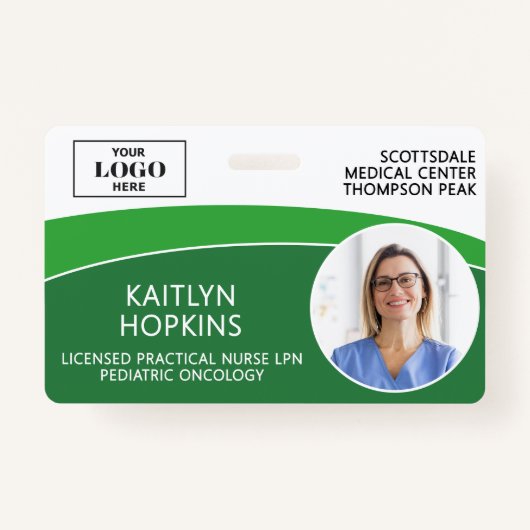 Modern Logo Photo ID Barcode Nurse Name Badge (Voorkant)