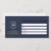 Modern logo professioneel navyblauw cadeaukaart (Achterkant)