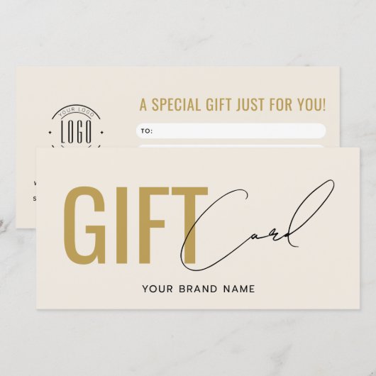 Modern logo professionele beige gouden cadeaukaart (Voorkant / Achterkant)