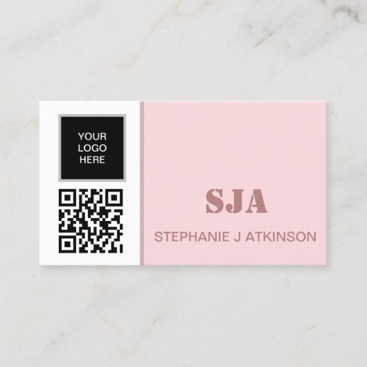 Modern Logo QR Code Blush Pink Professional Visitekaartje (Voorkant)