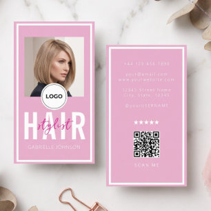 Modern Logo QR Code Blush Roze Witte Hairstylist  Visitekaartje