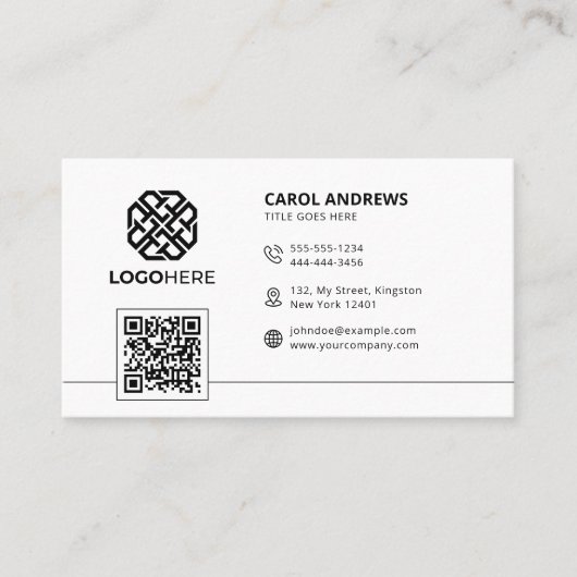 Modern Logo QR Code Plain White Generic Visitekaartje (Voorkant)