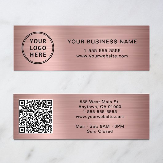 Modern Logo QR Code Roze Goud Mini Visitekaartje