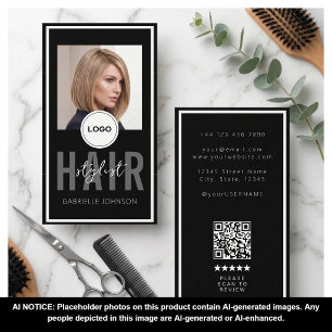 Modern Logo QR Review Zwart Wit Haarstylist Visitekaartje